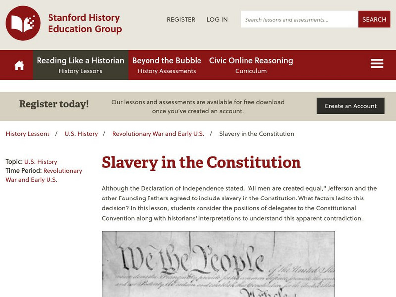 Sheg: Document Based History: Reading Like a Historian: Slavery in Constitution Lesson Plan