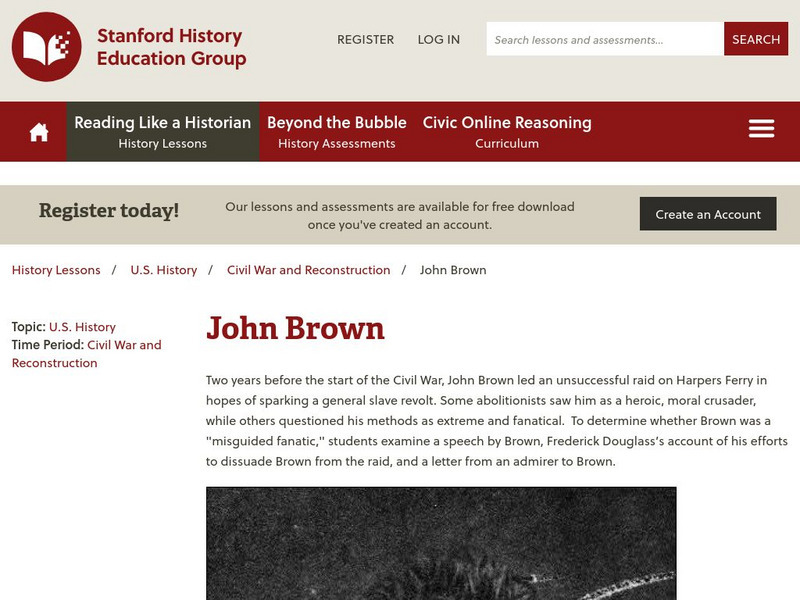 Sheg: Document Based History: Reading Like a Historian: John Brown Lesson Plan Sheg: Document Based History: Reading Like a Historian: John Brown Lesson Plan