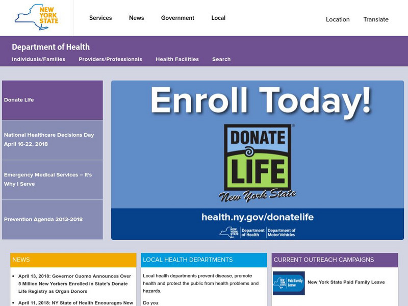 New York Department of Health Website New York Department of Health Website