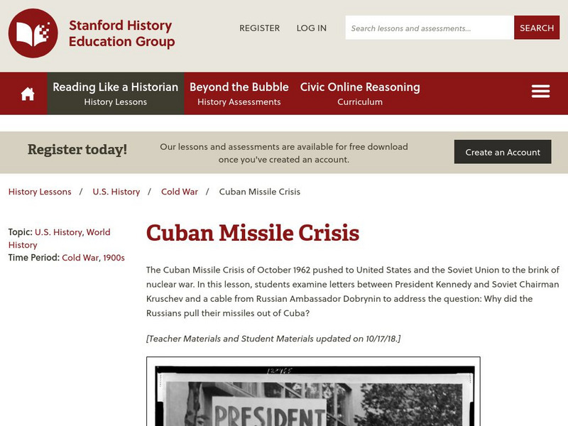 Sheg: Document Based History: Reading Like a Historian: Cuban Missile Crisis Lesson Plan Sheg: Document Based History: Reading Like a Historian: Cuban Missile Crisis Lesson Plan
