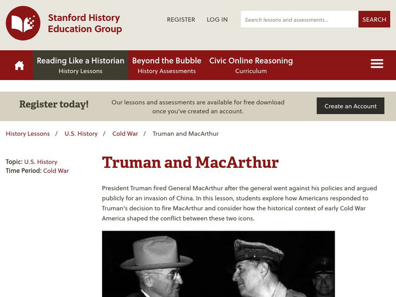 Sheg: Document Based History: Reading Like a Historian: Truman and Mac Arthur Lesson Plan Sheg: Document Based History: Reading Like a Historian: Truman and Mac Arthur Lesson Plan