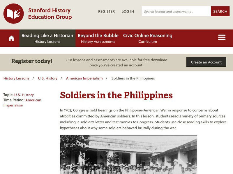 Sheg: Document Based History: Reading Like a Historian: Soldiers in Philippines Lesson Plan Sheg: Document Based History: Reading Like a Historian: Soldiers in Philippines Lesson Plan