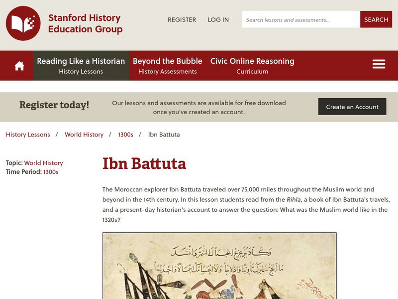 Sheg: Document Based History: Reading Like a Historian: Ibn Battuta Lesson Plan Sheg: Document Based History: Reading Like a Historian: Ibn Battuta Lesson Plan