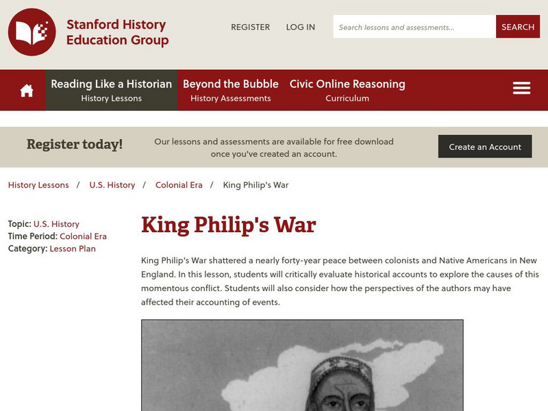 Sheg: Document Based History: Reading Like a Historian: King Philip's War Lesson Plan Sheg: Document Based History: Reading Like a Historian: King Philip's War Lesson Plan