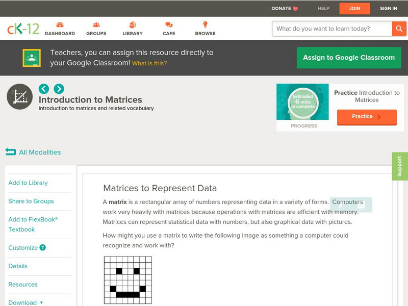 Ck 12: Introduction to Matrices: Matrices to Represent Data Unit Plan ...