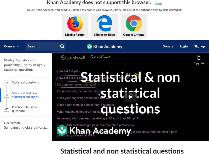 Khan Academy: Statistical and Non Statistical Questions Instructional Video Khan Academy: Statistical and Non Statistical Questions Instructional Video