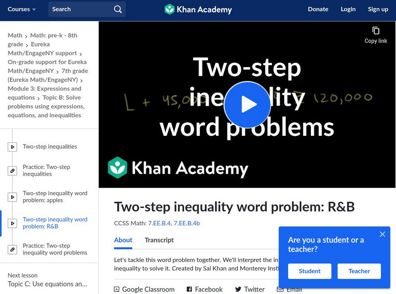 Khan Academy: Writing and Using Inequalities Instructional Video Khan Academy: Writing and Using Inequalities Instructional Video