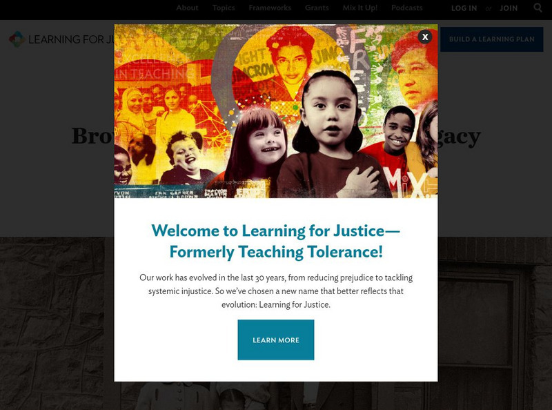Learning for Justice: Brown v. Board: An American Legacy Article Learning for Justice: Brown v. Board: An American Legacy Article