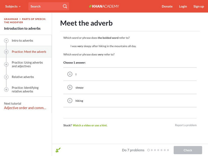 Khan Academy: Meet the Adverb Unknown Type