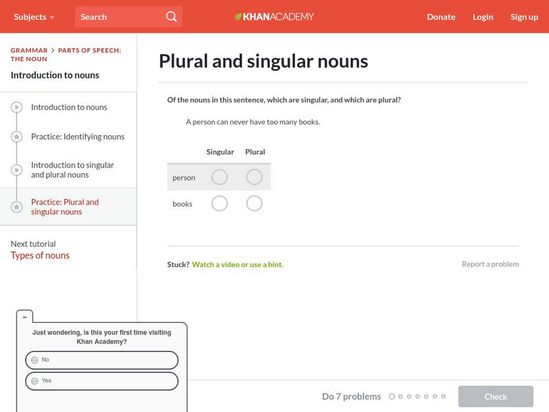 Khan Academy: Plural and Singular Nouns Unknown Type Khan Academy: Plural and Singular Nouns Unknown Type