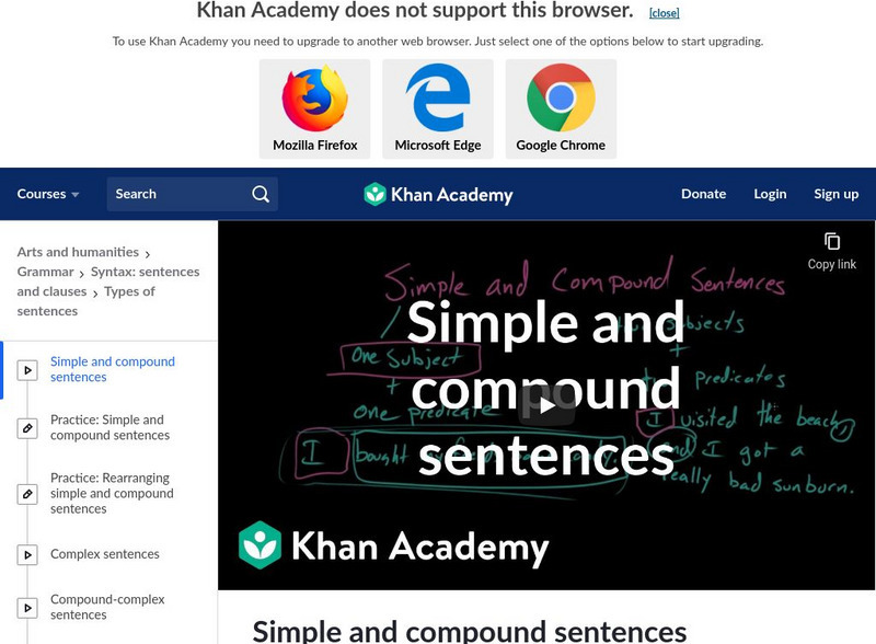 Khan Academy: Simple and Compound Sentences Instructional Video