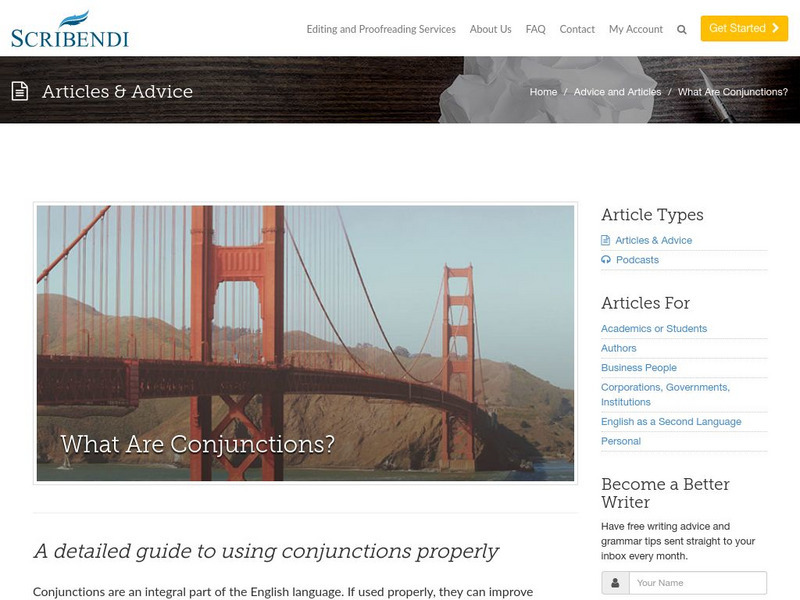 Scribendi: Articles & Advice: What Are Conjunctions? Article Scribendi: Articles & Advice: What Are Conjunctions? Article