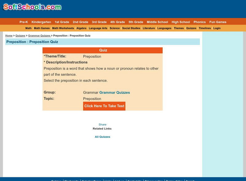 Soft Schools: Preposition Quiz Unknown Type Soft Schools: Preposition Quiz Unknown Type