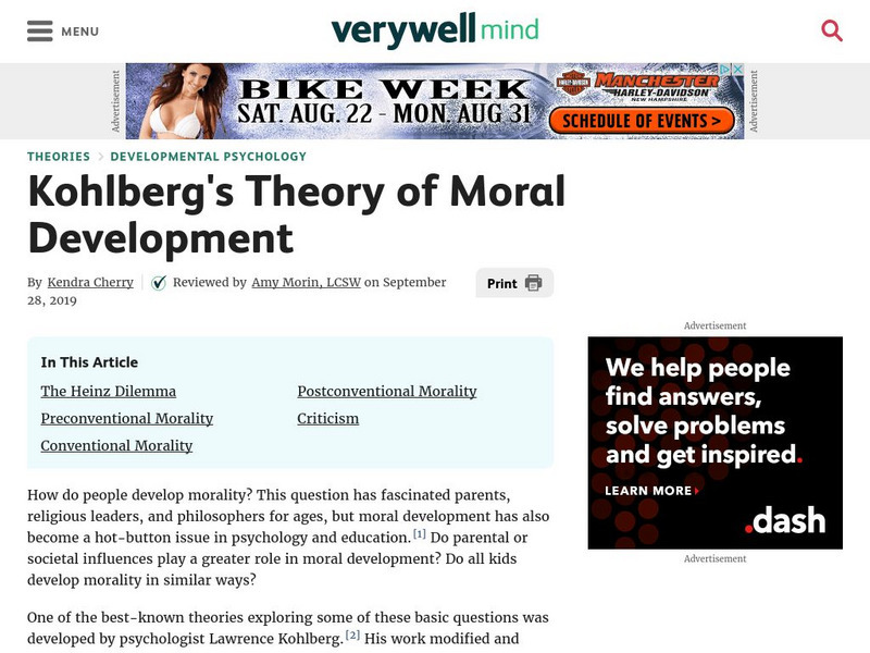 Verywell: Kohlberg's Theory of Moral Development Article Verywell: Kohlberg's Theory of Moral Development Article