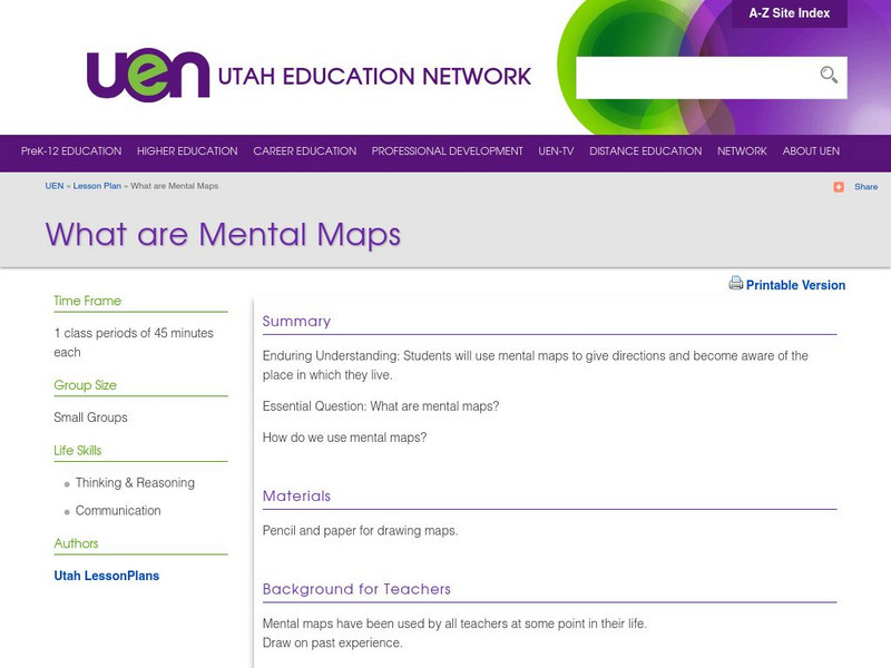 Uen: What Are Mental Maps Lesson Plan Uen: What Are Mental Maps Lesson Plan