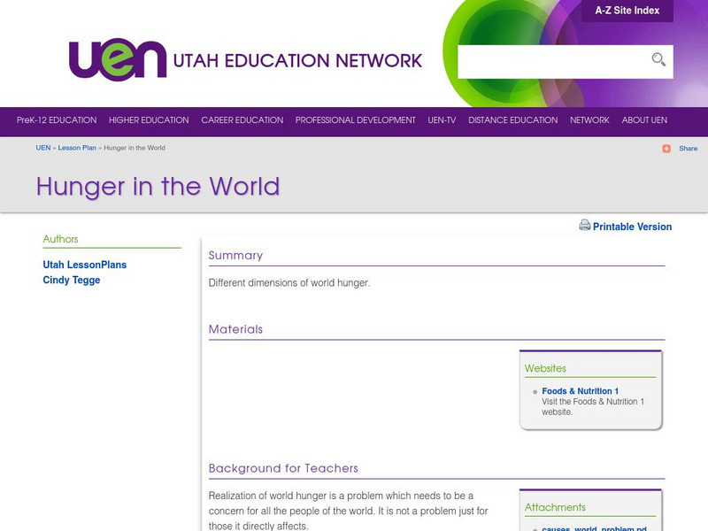 Uen: Hunger in the World Lesson Plan