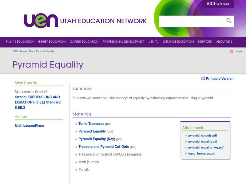 Uen: Pyramid Equality Lesson Plan Uen: Pyramid Equality Lesson Plan