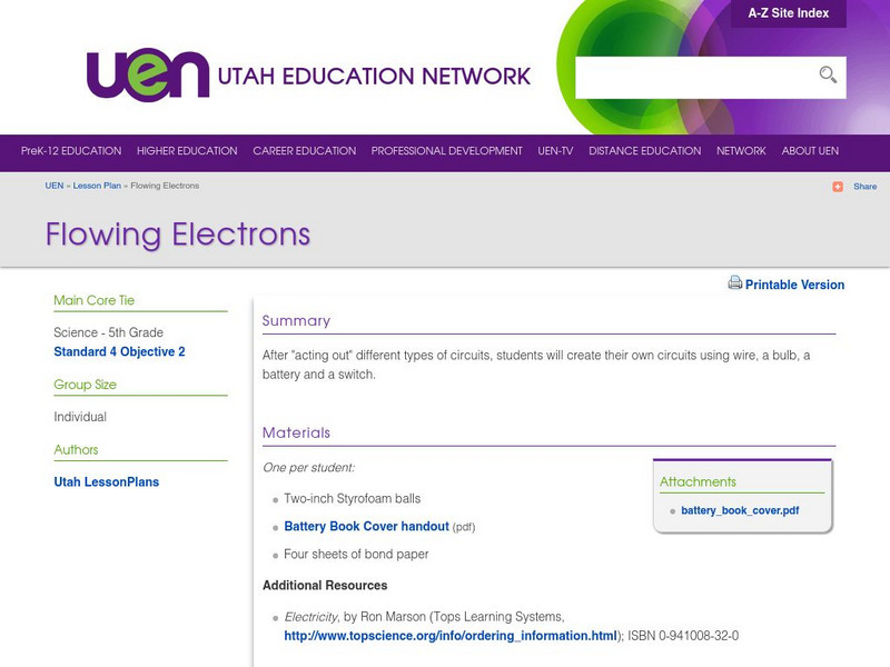 Uen: Flowing Electrons Lesson Plan Uen: Flowing Electrons Lesson Plan