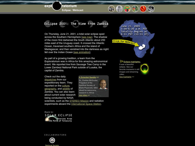 Exploratorium: Eclipse 2001 the View From Zambia Website