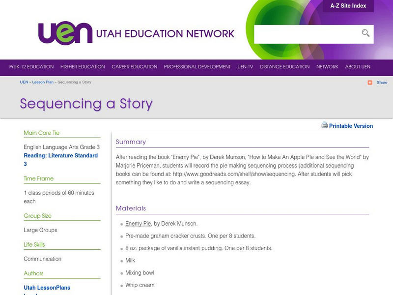 Uen: Sequencing a Story Lesson Plan Uen: Sequencing a Story Lesson Plan