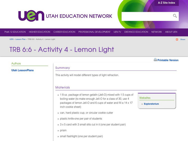 Uen: Trb 6:6: Activity 4 Lemon Light Lesson Plan Uen: Trb 6:6: Activity 4 Lemon Light Lesson Plan