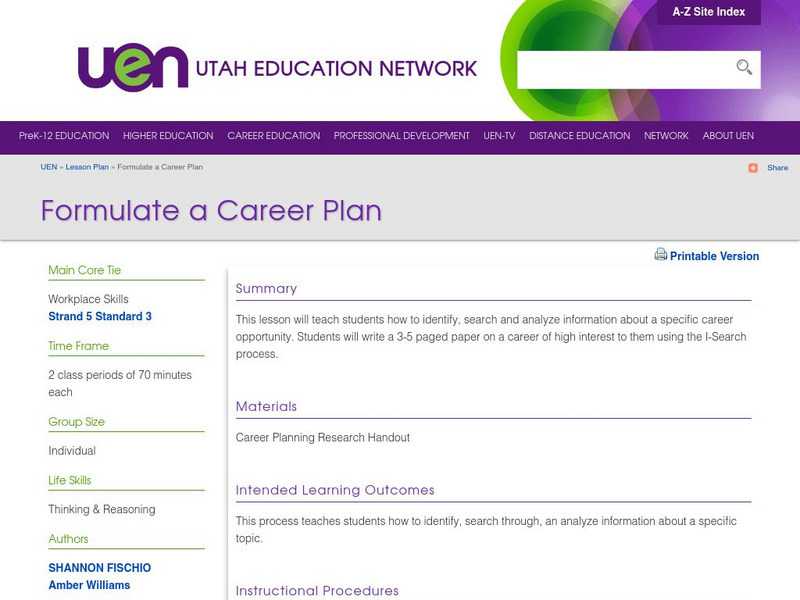 Uen: Formulate a Career Plan Lesson Plan