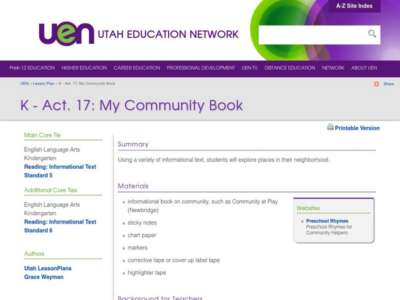 Uen: My Community Book Lesson Plan Uen: My Community Book Lesson Plan