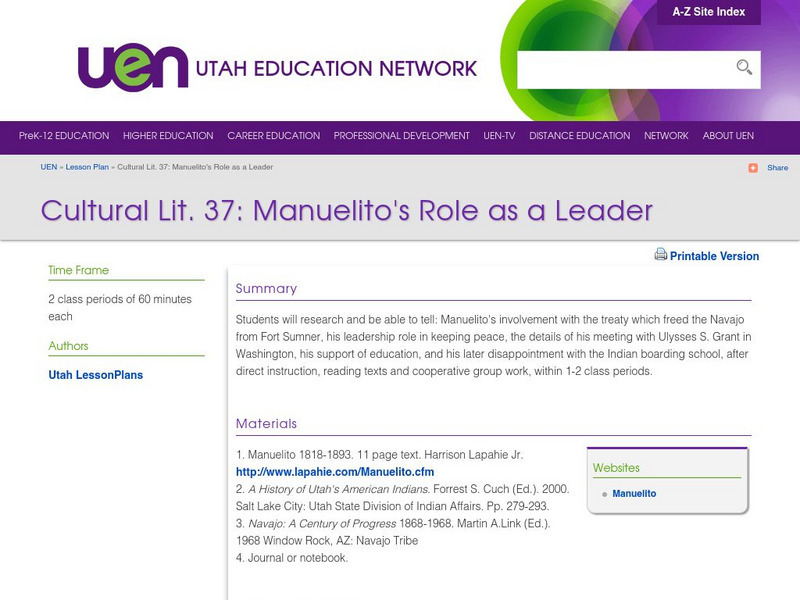 Uen: Manuelito's Role as a Leader Lesson Plan Uen: Manuelito's Role as a Leader Lesson Plan