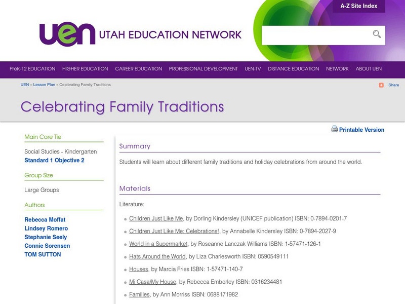 Uen: Lesson Plan: Celebrating Family Traditions Lesson Plan Uen: Lesson Plan: Celebrating Family Traditions Lesson Plan