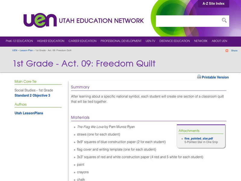 Uen: Lesson Plan: Freedom Quilt Lesson Plan Uen: Lesson Plan: Freedom Quilt Lesson Plan