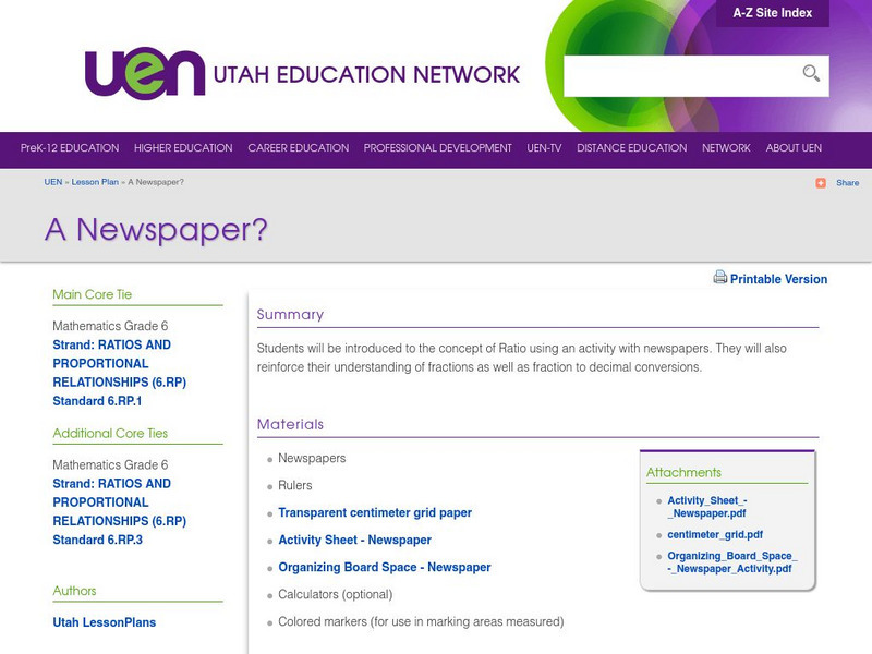 Uen: Lesson Plan: A Newspaper? Lesson Plan