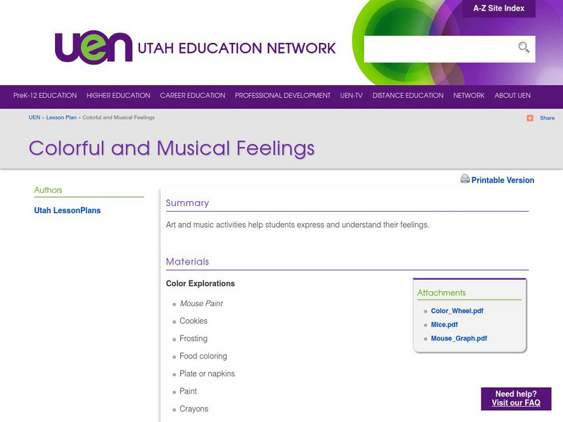 Uen: Colorful and Musical Feelings Lesson Plan Uen: Colorful and Musical Feelings Lesson Plan