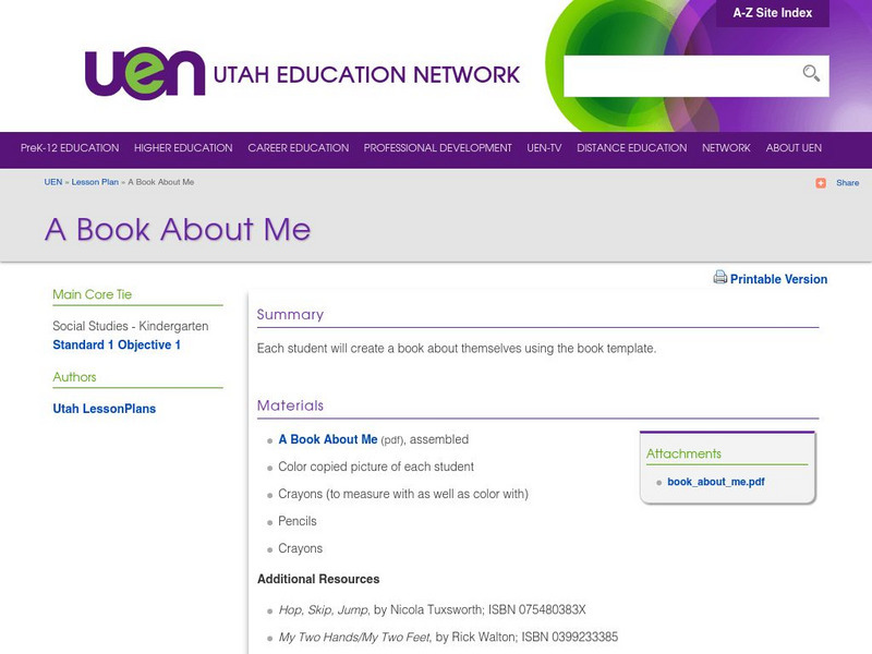 Uen: A Book About Me Lesson Plan Uen: A Book About Me Lesson Plan