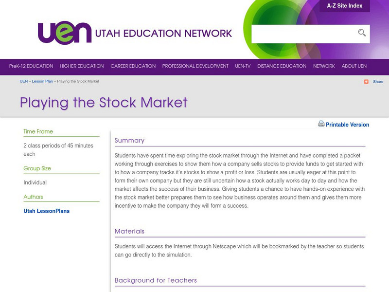 Uen: Playing the Stock Market Lesson Plan