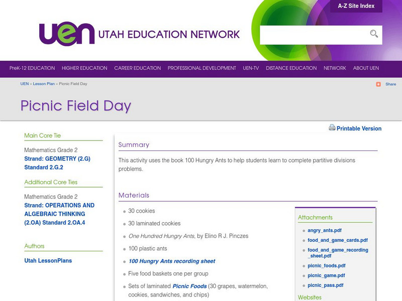 Uen: Picnic Field Day Lesson Plan Uen: Picnic Field Day Lesson Plan