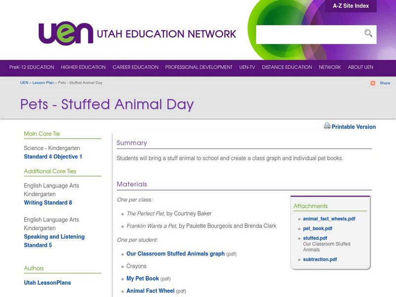 Uen: Pets: Stuffed Animal Day Lesson Plan Uen: Pets: Stuffed Animal Day Lesson Plan