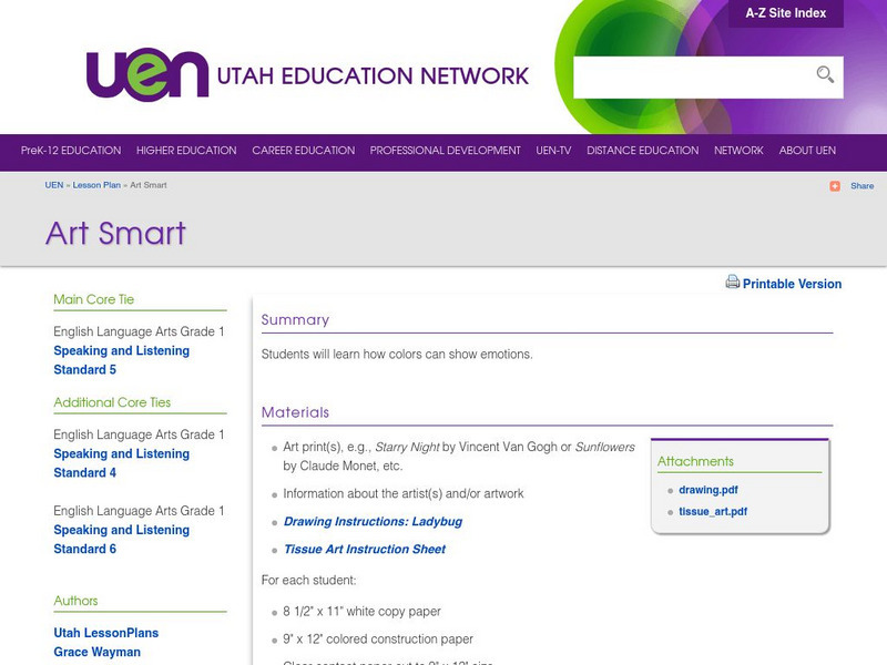 Uen: Art Smart Lesson Plan Uen: Art Smart Lesson Plan