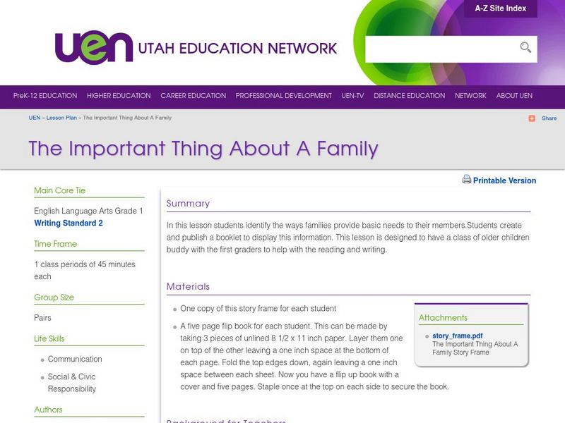 Uen: The Important Thing About a Family Lesson Plan Uen: The Important Thing About a Family Lesson Plan