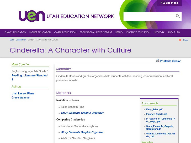 Uen: Cinderella: A Character With Culture Lesson Plan Uen: Cinderella: A Character With Culture Lesson Plan