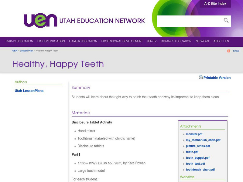 Uen: Healthy, Happy Teeth Lesson Plan Uen: Healthy, Happy Teeth Lesson Plan