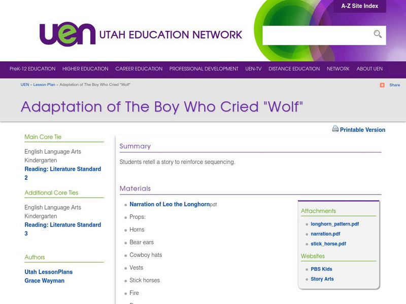 Uen: Adaptation of the Boy Who Cried "Wolf" Lesson Plan Uen: Adaptation of the Boy Who Cried "Wolf" Lesson Plan