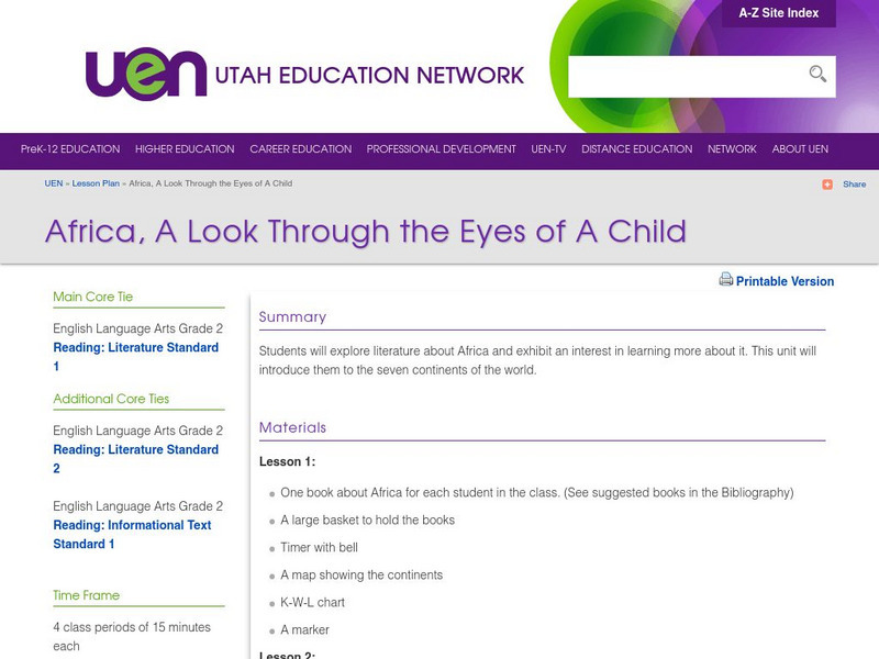 Uen: Africa, a Look Through the Eyes of a Child Lesson Plan Uen: Africa, a Look Through the Eyes of a Child Lesson Plan