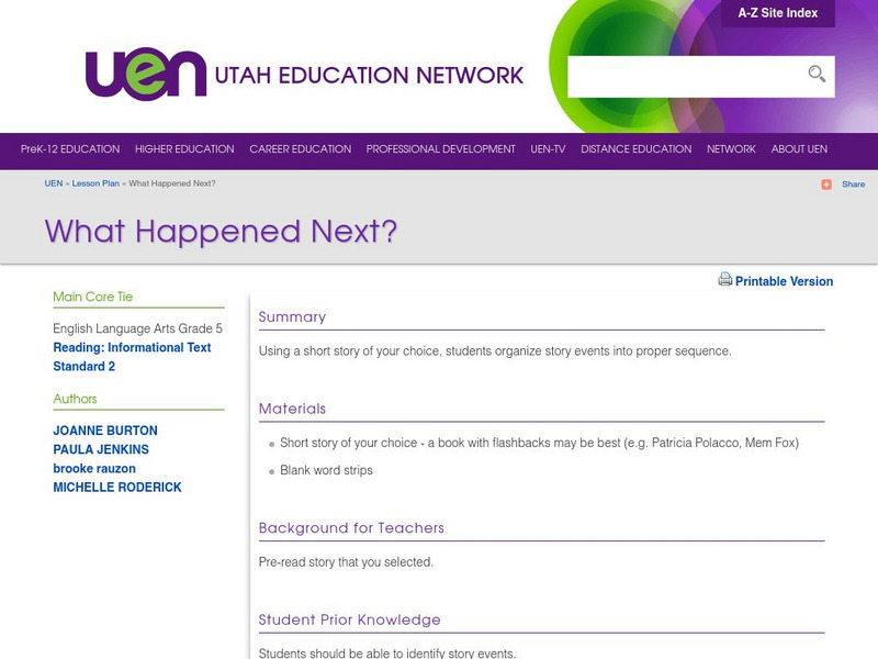 Uen: What Happened Next? Lesson Plan Uen: What Happened Next? Lesson Plan