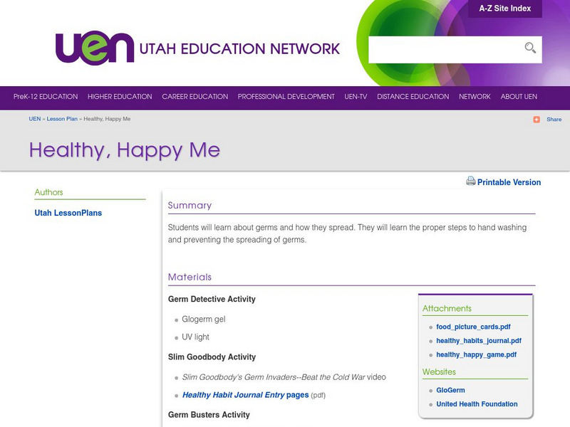 Uen: Healthy, Happy Me Lesson Plan Uen: Healthy, Happy Me Lesson Plan