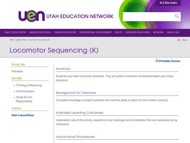 Uen: Locomotor Sequencing (K) Lesson Plan