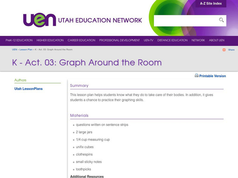 Uen: K Act. 03: Graph Around the Room Lesson Plan Uen: K Act. 03: Graph Around the Room Lesson Plan