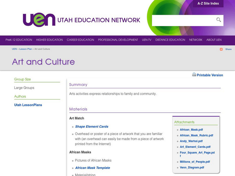 Uen: Art and Culture Lesson Plan Uen: Art and Culture Lesson Plan