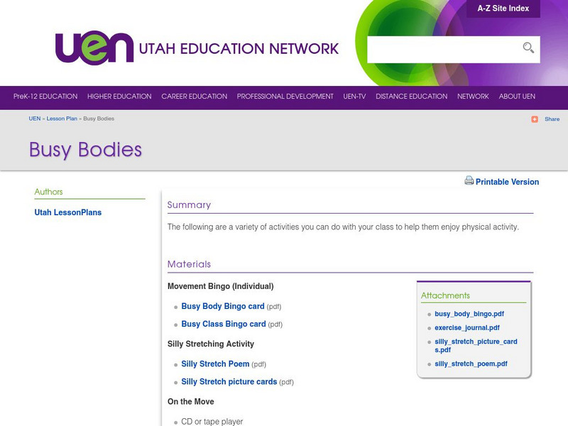 Uen: Busy Bodies Lesson Plan Uen: Busy Bodies Lesson Plan