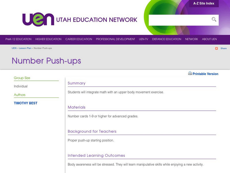 Uen: Number Push Ups Lesson Plan Uen: Number Push Ups Lesson Plan