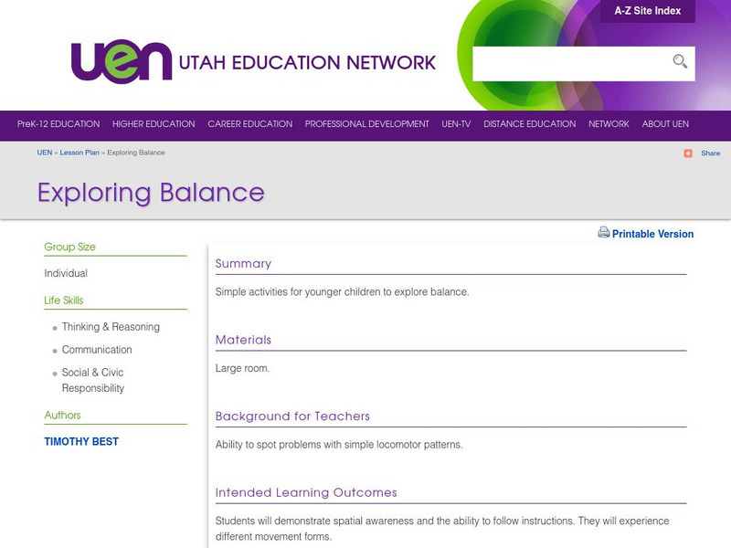 Uen: Exploring Balance Lesson Plan Uen: Exploring Balance Lesson Plan